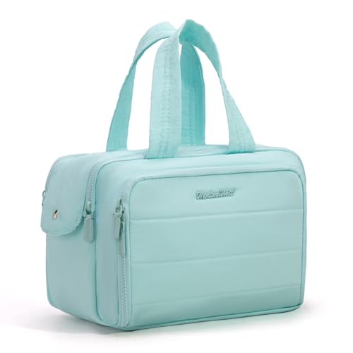 Montana West Travel Toiletry Bag for Women, Large Wide Open Puffy Makeup Bag Organizer with Brush Holder, Waterproof Lining, Lightweight Cosmetic Bag for Travel Essentials