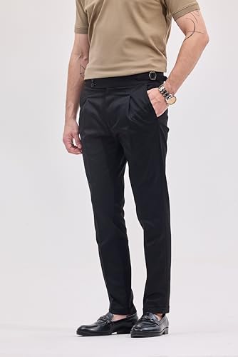 Image of SNITCH Black Gurkha Slim Fit Adjustable Buckle Trousers