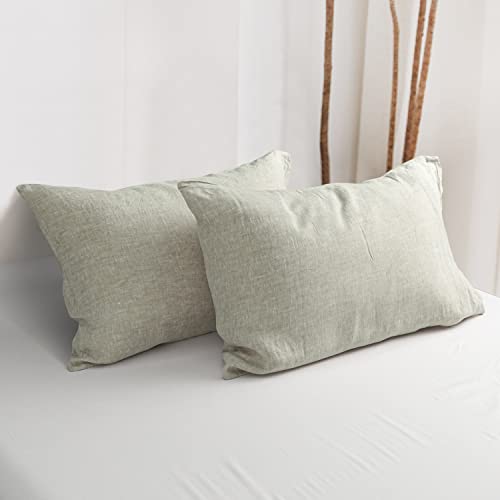 NTBAY French Linen Queen Pillowcases, Set of 2, Natural Linen