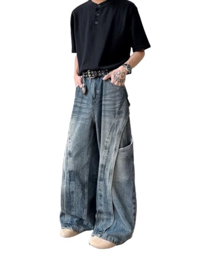 Baggy Barrel Jeans for Men Wide Leg Cargo Y2k Pants Loose Fit Hip Hop Jeans Denim Oversized Pants Straight Trousers3