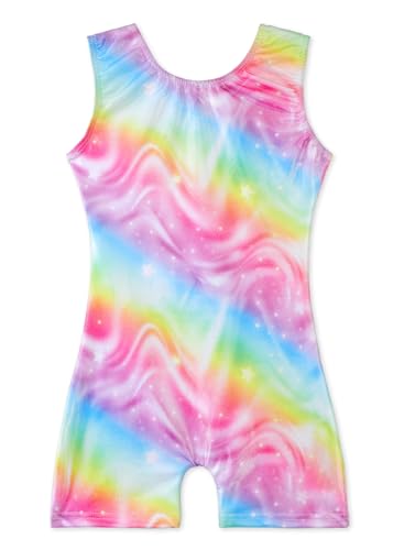 Image of EQSJIU Gymnastics Leotards for Girls Kids Rainbow Mosaic Mermaid Butterfly Stars Leopard Galaxy Tie Dye Cosmos Leopard