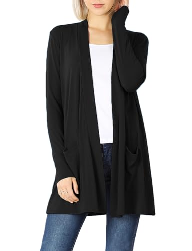 Image of Women's Open Front Cardigan Long Sleeve with Pockets Casual Outwear