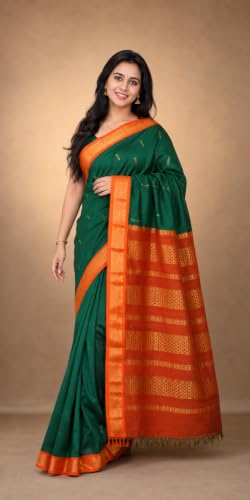Image of Pure Kalyani Cotton Saree | Zari Border & Blouse Piece - Lata Gadwal Design | Traditional Saree