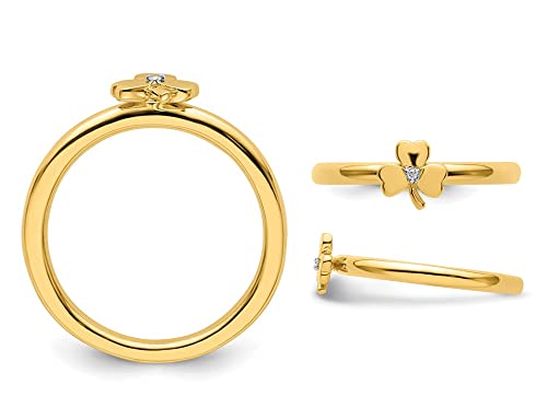 Yellow Plated Sterling Silver Clover Ring with Accent Diamond4