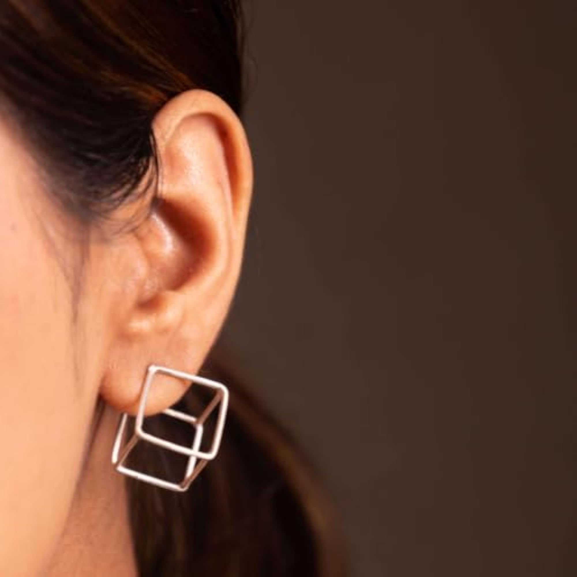 Women's 925 Silver Adya Cube Frame Earrings
