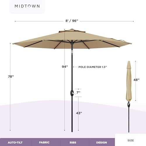 Image of Midtown Umbrellas Lean - 8 Ft Patio Umbrella, Heather Tan Canopy