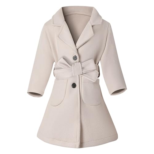 Girls Dress Coat Notched Lapel Wool Blend Long Winter Coat Faux Fur Jacket Toddler Trench Coat Girls Peacoat with Belt