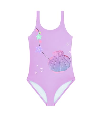 Traje de Baño para Niñas Bañador de Una Pieza con Volantes Traje de Baño Unicornio Ropa de Playa para Niñas de 2 a 14 Años (6-8 Years, LA636-Purple)