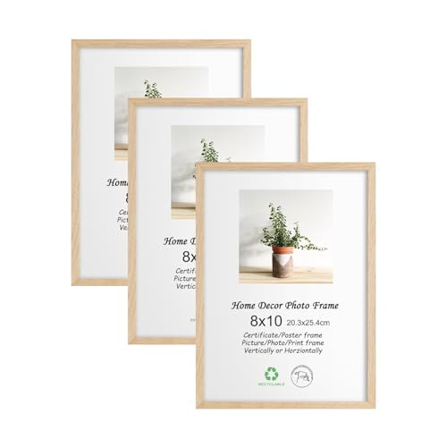 Image of LYYYXGYP 8x10 OAK Wood Picture Frame 3 Pack Wooden Photo Frame Beige Natural Solid Wood Frame with Plexiglass for Wall Hanging and Tabletop Display