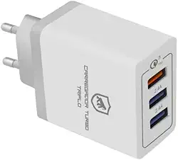 Gshield Carregador de Parede Universal Turbo Triplo 3 Portas USB A, Potência de até 18W Fast Charge e Qualcomm 3.0 (Branco)