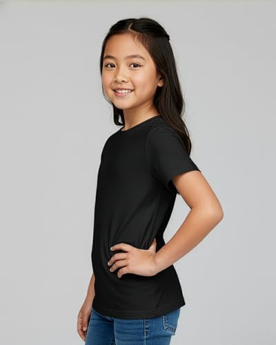 Image of Real Essentials 5 Pack: Girls' Cotton Short Sleeve Crew Neck T-Shirt - Athletic Tee Shirt for Teens Kids Youth (Ages 4-16)