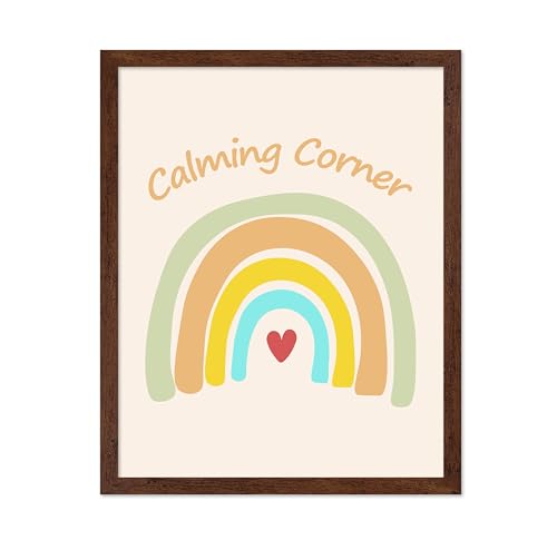 Poster Master Calming Corner Poster - Calming Corner Sign Print - Emotion Art - Feelings Art - Gift for Boys, Girls & Parents - Chic Decor for Nursery, Classroom or Playroom, 11x14 Brown Framed