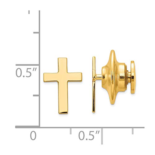 Solid 14K Yellow Gold Polished Cross Tie Tac (9Mm X 12Mm) #TOP1