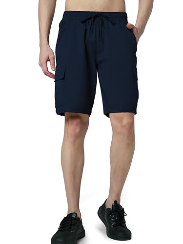 Image of TECHNOSPORT Men's Solid Slim Fit Sports Shorts TS Flexi Quick Dry Polyester Drawstring with Pockets UPF50+ for Gym Running Workout Anti Odour