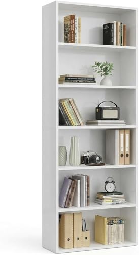 Simple Deluxe Industrial 6-Tier Shelf Bookcase - 9.2" D x 23.8" L x63 H Floor Standing Open Bookshelf for Home Office, Living Room, and Bedroom Storage, White