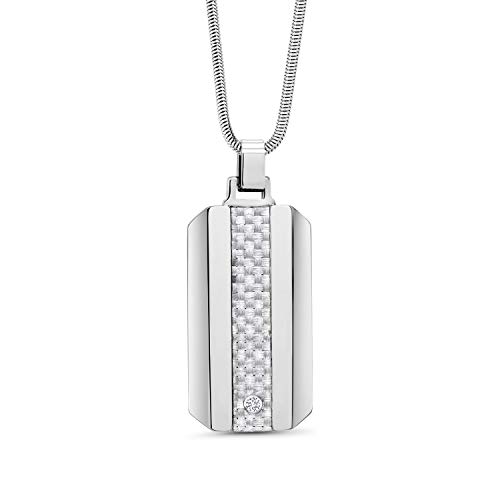 Gem Stone King Custom Engravable Tungsten Carbide Dog Tag Pendant Set With Lab Grow Diamonds And Carbon Fiber Inlay #TOP21