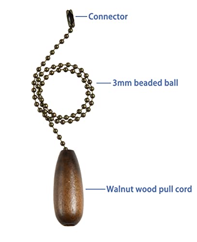 Ceiling Fan Pull Chain, 2 Pieces 12-Inch Long 3Mm Diameter Beaded Ball Chains Bronze With Walnut Wooden Pulls Cord #TOP1