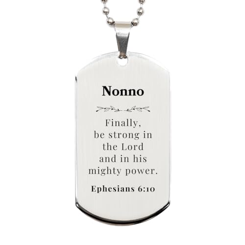 Nonno Engraved Silver Dog Tag - Be Strong in The Lord, Perfect Idea Gifts for Veterans Day, Inspirational Graduation Present for Him