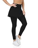 WOWENY Tennis Skirted Leggings with Pockets for Women Active Skort Athletic Ruffle Pleated Golf Legging with Skirt