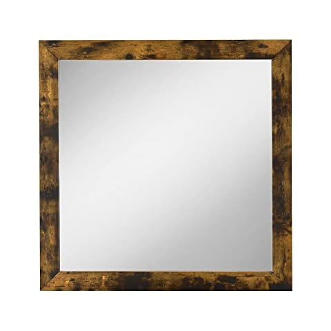 Elountik Juvanth Industrial Style Mirror with Wood Frame for Dresser, Rustic Oak & Black Finish, Mirror Cover