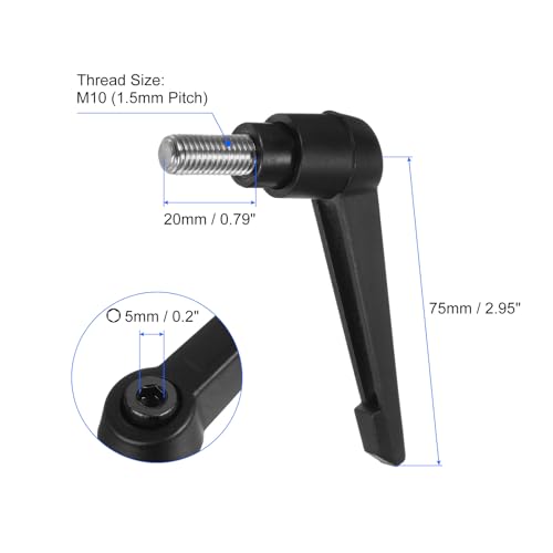 Image of uxcell 2pcs Clamping Lever Handles, M10 x 20mm 304 Stainless Steel Threaded Male Stud, Adjustable Handles Locking Quick Release Ratchet Push Button Bolt Knobs, Black