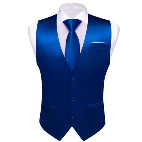 Image of Barry.Wang Vest for Men Business /Leisure Dress Suit Vests V-neck 2 Pockets Wedding Party Tuxedo Satin Waistcoat
