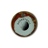 Schöner Keramik-Anhänger „Basketball“ in rot marmoriert; Schmuck Kette Kettenanhänger Geschenk Kunsthandwerk Keramik rund Talisman Halskette Aufmerksamkeit Mitbringsel individuell