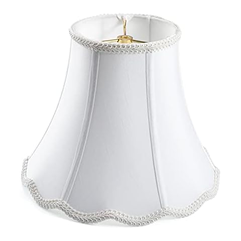 White Bell Scalloped Lamp Shade with Brass Spider Cover