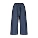AKTCVVJ Capris Pants for Women Drawstring Waist Cotton Linen Capri Pants Casual Loose Fit Capris Summer Vacation Pant Navy