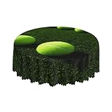 Mantel impermeable de 152 cm, diseño de pelotas de tenis sobre hierba de tenis, mantel redondo a prueba de derrames, para cocina, sin arrugas, para mesas de comedor, cubierta para acampar al aire