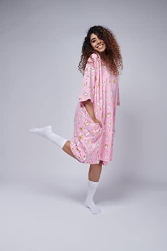 Image of LAMA STORE Women's Printed Oversized T-Shirt Dress, Cotton, 3 /4 Sleeve Length, Casual Loose Fit, Comfort Wear Extra Comfy Oversized Printed Pocket T-Shirt Dress