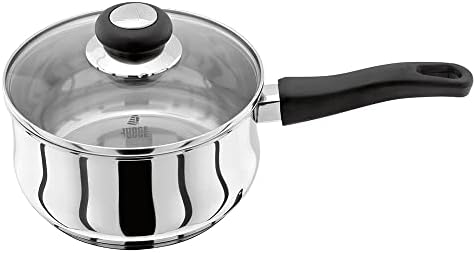 Judge Vista JJ03A Stainless Steel Small Saucepan 12cm 500ml, Shatterproof Vented Glass Lid, Induction Ready, Oven Safe, 25 Year Guarantee