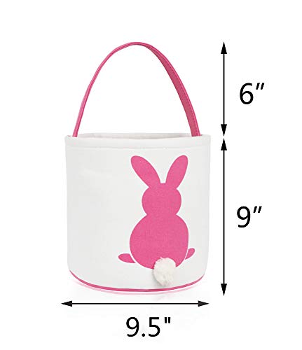 MONOBLANKS Easter Bunny Basket Bags, Rabbit Bucket Tote for Easter Egg Hunts Decorations Candy Gifts Storage (Pink)