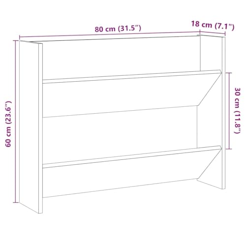 Étagère à chaussures murale bois vieilli 80cm avec 2 compartiments - 4