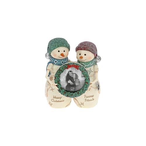 Pavilion Gift Company - Friends - 4.5 Hand Painted Resin The BirchHearts Collectible Double Snowman Figurine Decorative Holiday Christmas Statue 2 Round Picture Frame Photo Holder Bestie Friendship