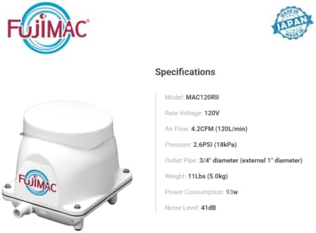 120R II Linear Air Pump | High-Output Aeration Pump for Wastewater Treatment Systems, Septic Systems & Koi Ponds | 120V, 4.2 CFM (120 L/min), 2.6 PSI, 93W — 사진 3