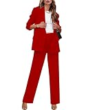 luvamia 2 Piece Outfits Dressy Long Blazer Jackets High Waisted Wide Leg Pants Set True Red Business Casual 2 Piece Sets for Women Fall Suits Size 8-10