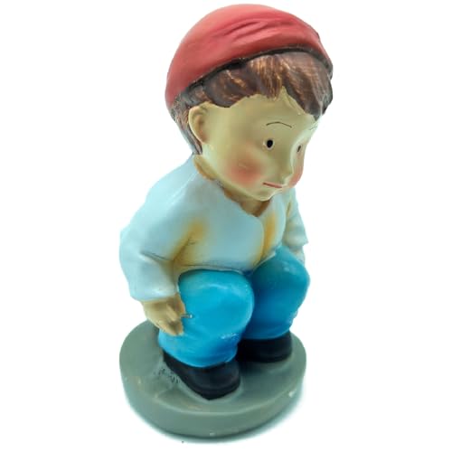 Acan Tradineur - Figura de caganer para Belén - Estilo naïf - Marmolina - Adorno Divertido para Nacimiento, Navidad, decoración Tradicional, 10 x 5,5 x 4 cm