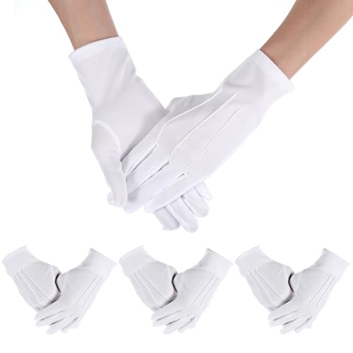 Quilax 3 Paar Weiße Handschuhe,Nylon Weiß Handschuhe,Dress Gloves,ParadeHandschuhe,für formelle Smoking,Ehrengarde,Parade Kostüm,Inspektionshandschuhe