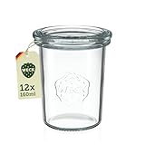 Weck Gläser 160ml – 12er Set mit Deckeln – Sturzform – robuste, stapelbare Dessertgläser, Einkoch- & Einmachgläser – klein – Weckglas ideal für Nachtisch – Made in Germany