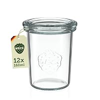 Weck Gläser 140ml – 12er Set mit Deckeln – Sturzform – robuste, stapelbare Dessertgläser, Einkoch- & Einmachgläser – klein – Weckglas ideal für Nachtisch – Made in Germany