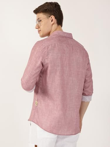 Image of Thomas Scott Men's | Printed | Textured Fabric | Full Sleeve | Regular Fit | Linen Blend | Single Pocket | Spread Collar | Casual Shirt