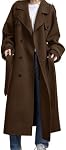 chouyatou Women's Winter Double Breasted Wool Coat Long Sleeve Notch Lapel Midi Long Winter Trench Coat with Belt