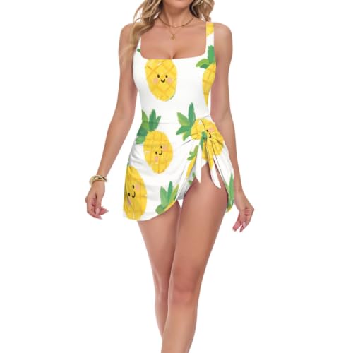 Maillot de bain One Piece pour femme à motif ananas jaune et taille haute gainante