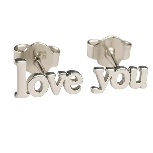 Love You Dainty Sterling Silver Stud Earrings - Birthday Valentine's Mother's Day Gift - Handmade Jewellery Gift Ideas for Women and Valentine's Day (sterling-silver)