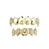 YOSZO Vampire Teeth Fang Grillz Hollow braces for sharp teeth 14K Gold Silver Plated Hip Hop Fangs Top Bottom Teeth Grills for Men and Women (Gold)