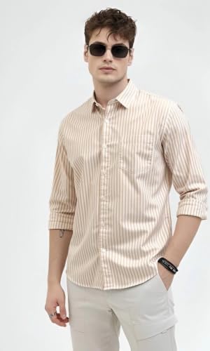 Image of Youth First Men's Cotton Blend Casual Shirt | Regular Fit Solid Full Sleeve Button Down Collared Shirts | Comfortable Formal Office Business Casual for Men