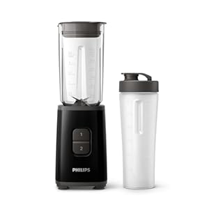 Philips Daily Collection Mini Blender and Smoothie Maker, 350W, 1L Jug, On-the-go Tumbler, Dishwasher Safe, Recipe App, 2 Speeds, Ice Crush, Quick Clean, Deep Black (HR2602/91)