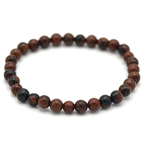 Miracles Minéraux Pulsera de perlas redondas de 6 mm, piedra natural, creación artesanal francesa, más de 40 opciones (obsidiana caoba 6 mm)