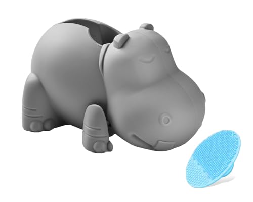 Image of Mandoo Faucet Cover Bathtub Baby, Bath Spout Cover for Baby, Bath Faucet Cover for Kids, Tub Spout Cover Bathtub Faucet Cover Kids Safety, Protection Baby Universal Bath Silicone Toys Grey Hippo